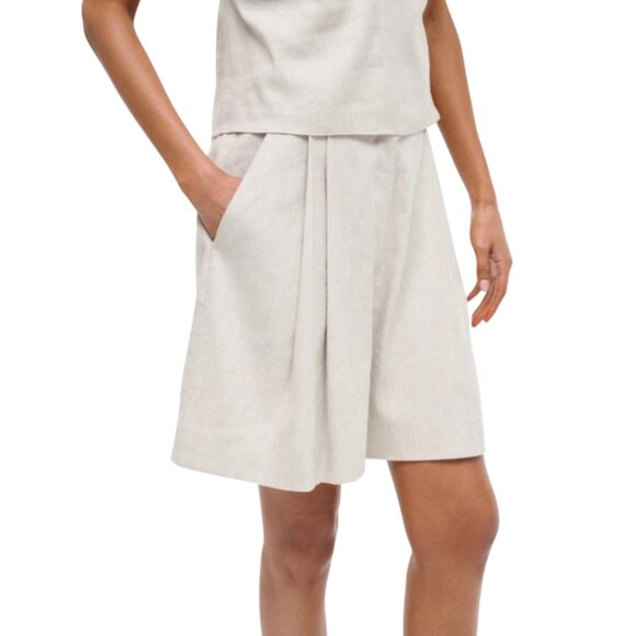 STAUD Cruz Linen Pleated Bermuda Shorts Womens 8 Natural Tan High Rise Beige - Picture 12 of 13